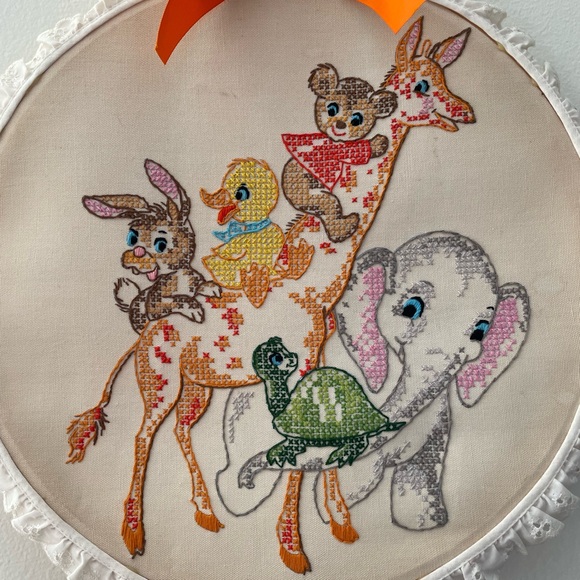 Vintage Completed Cross Stitch Nursery Wall Design 15” - Picture 2 of 5